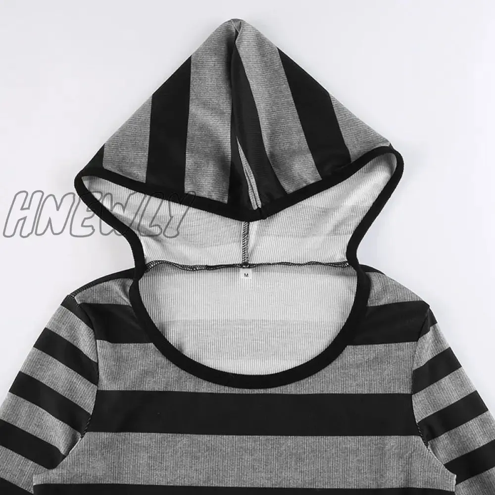 Hnewly Retro Mall Goth Grunge Sweatshirts Women Y2K Striped Print Casual Hoodies Aesthetic 2000s Harajuku Fashion Shirts Cuteandpsycho Baddie Winter Outfits