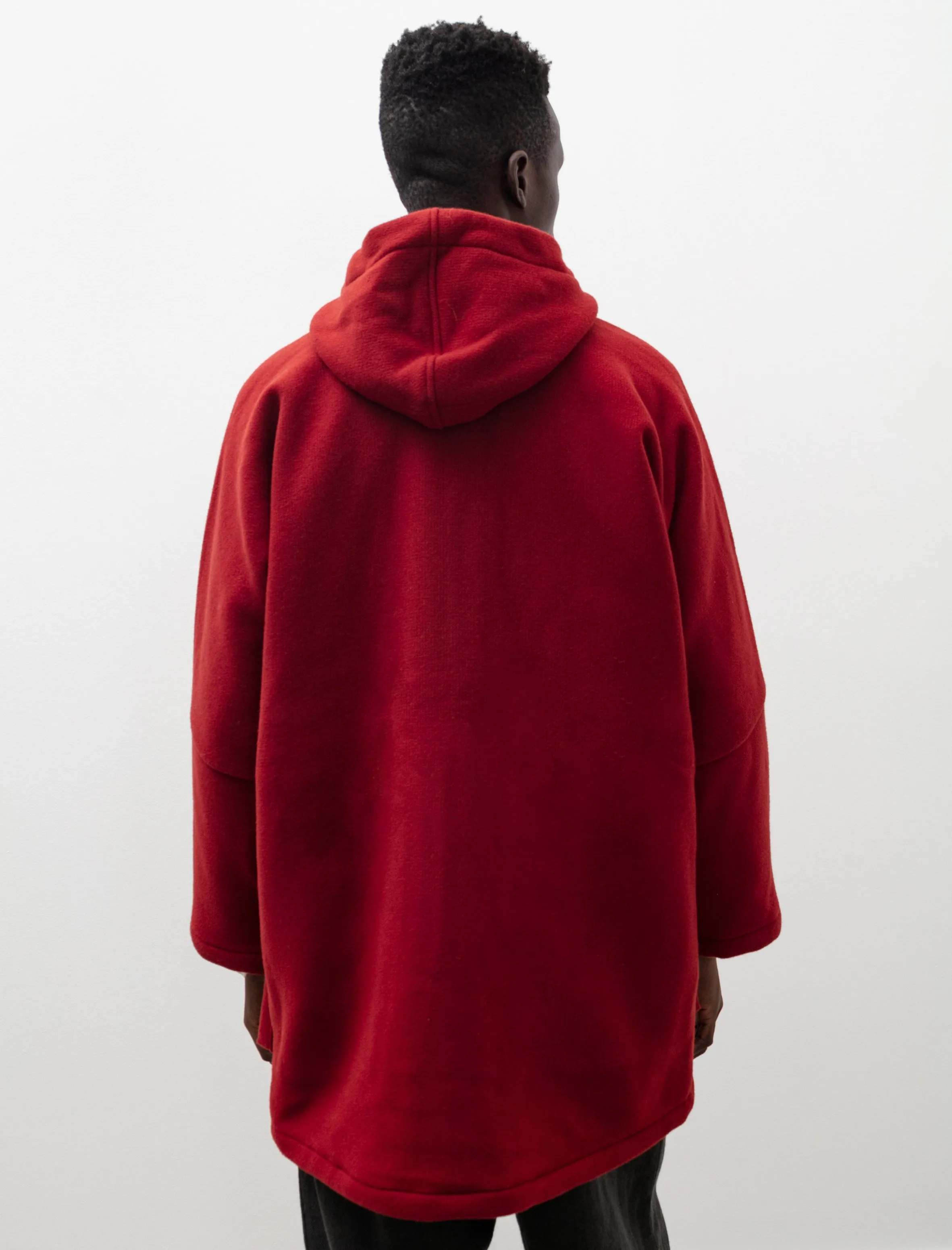 Hooded Coat Heavy Wool Duffle Red