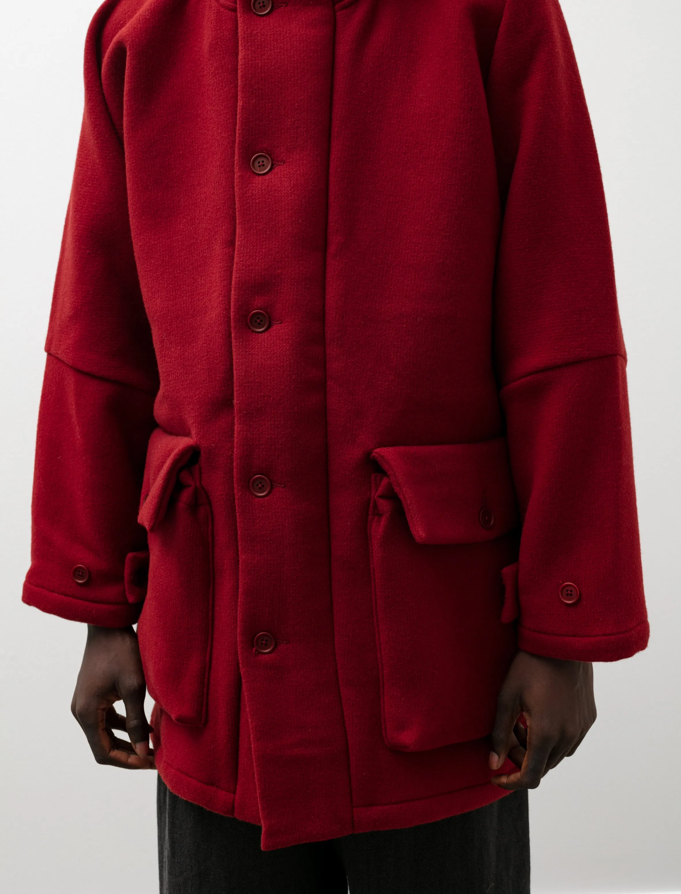 Hooded Coat Heavy Wool Duffle Red