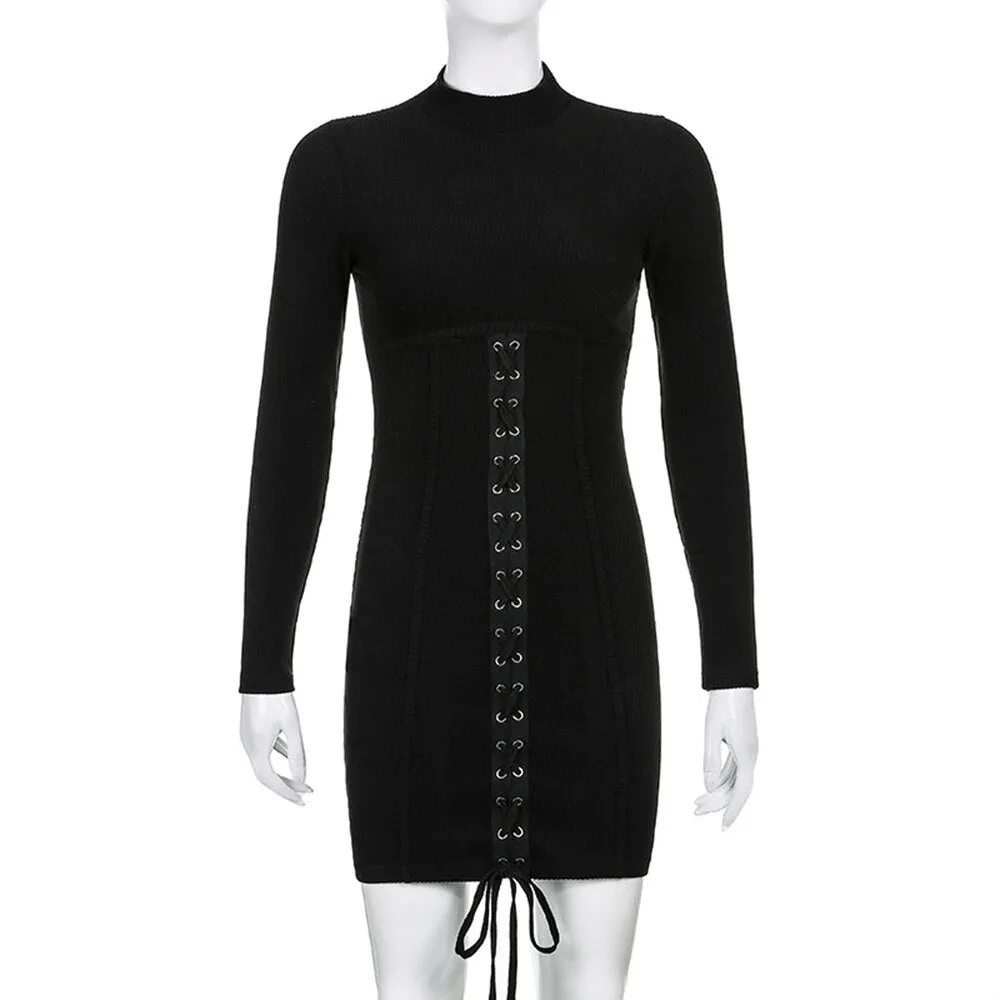 'Hunting You Down' Black Grunge Knitted Turtleneck Dress