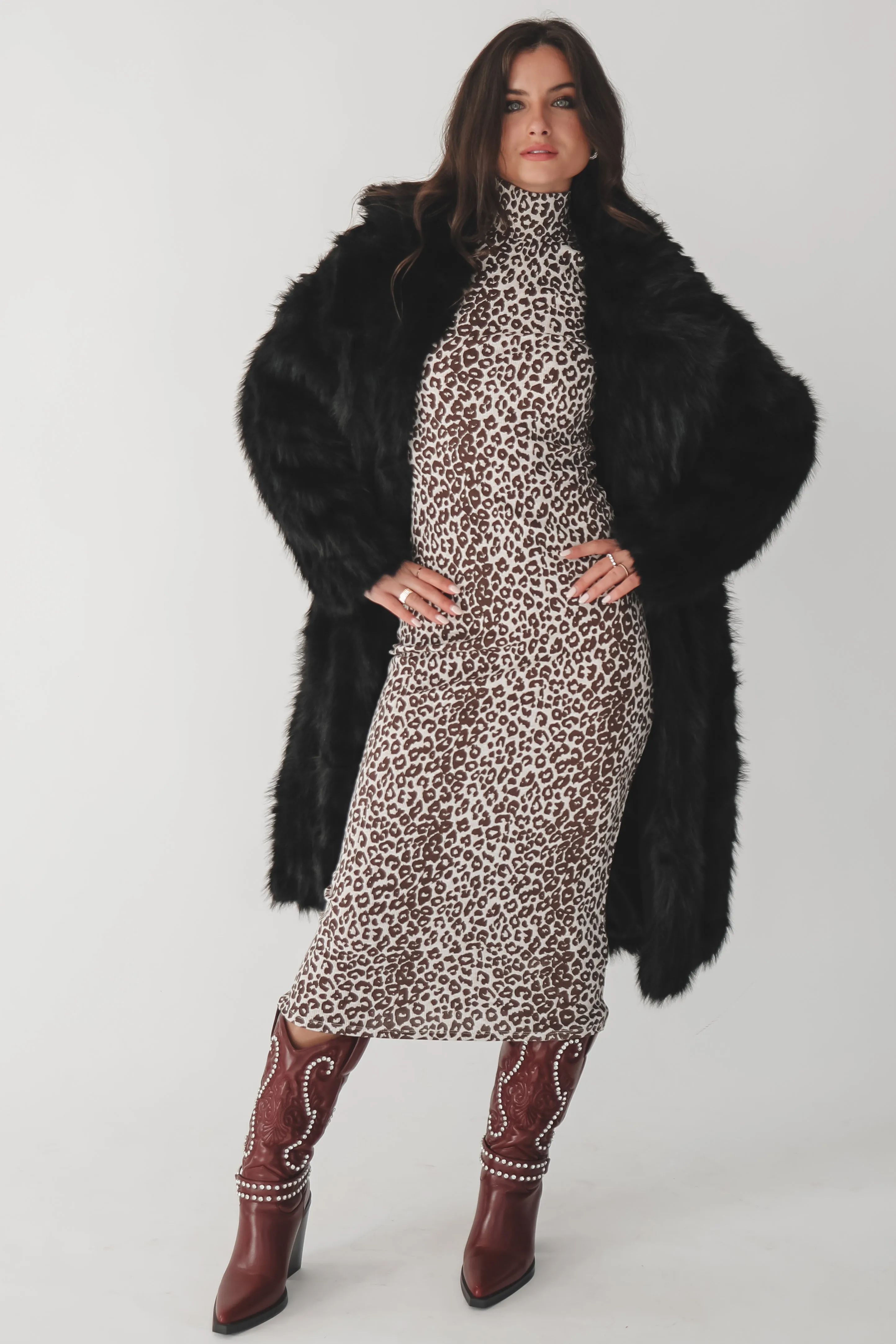 It’s Giving Luxury Black Faux Fur Long Coat