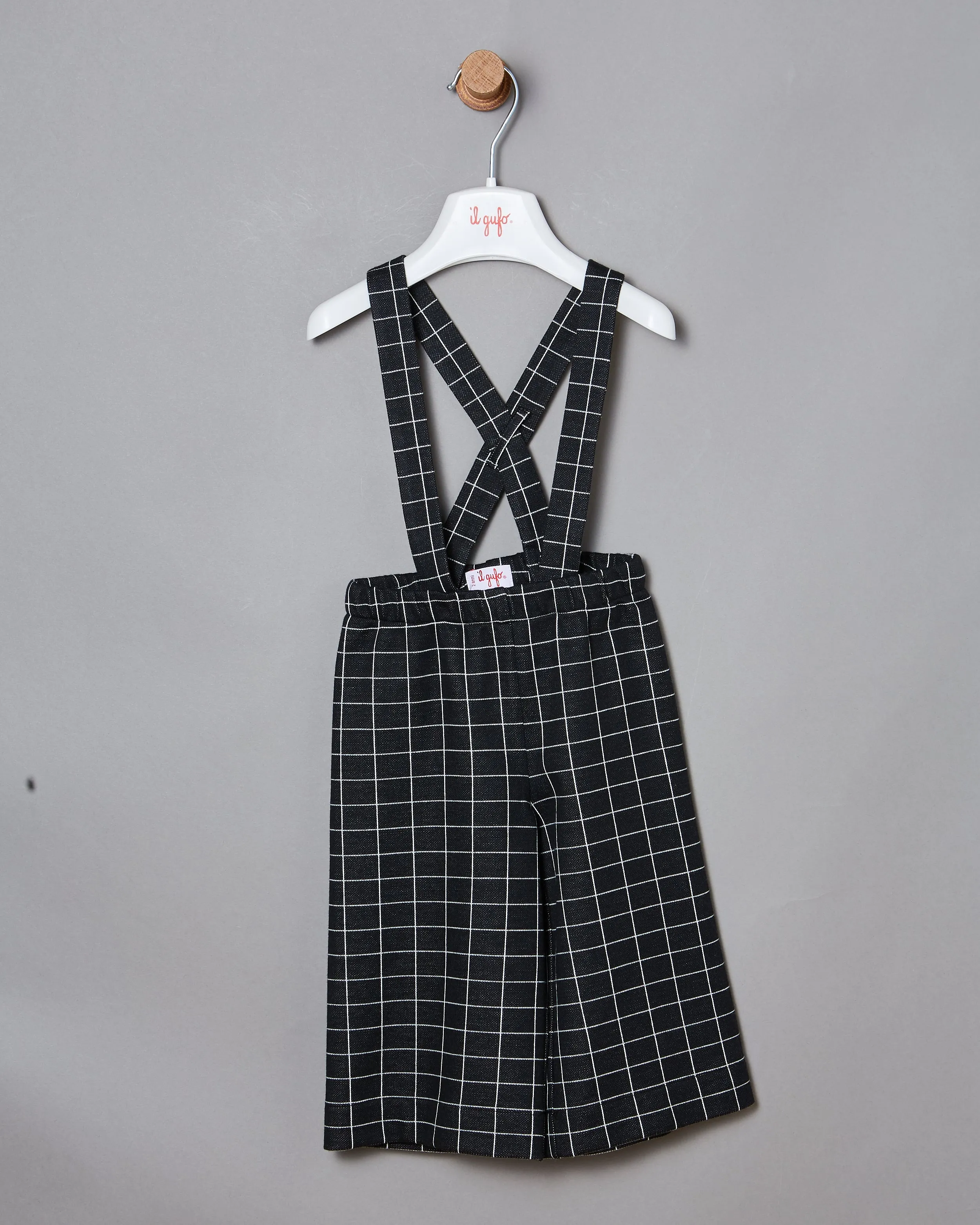 KID GIRL CHECK CULOTTES WITH SUSPENDERS, BLACK