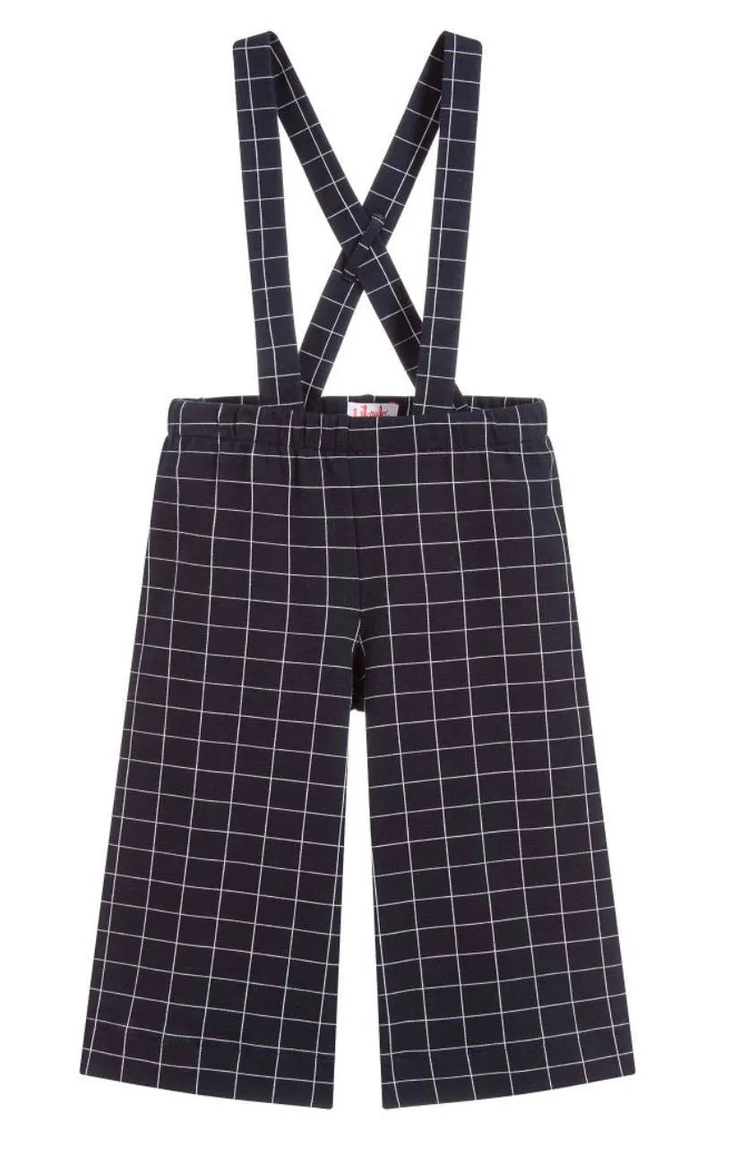 KID GIRL CHECK CULOTTES WITH SUSPENDERS, BLACK