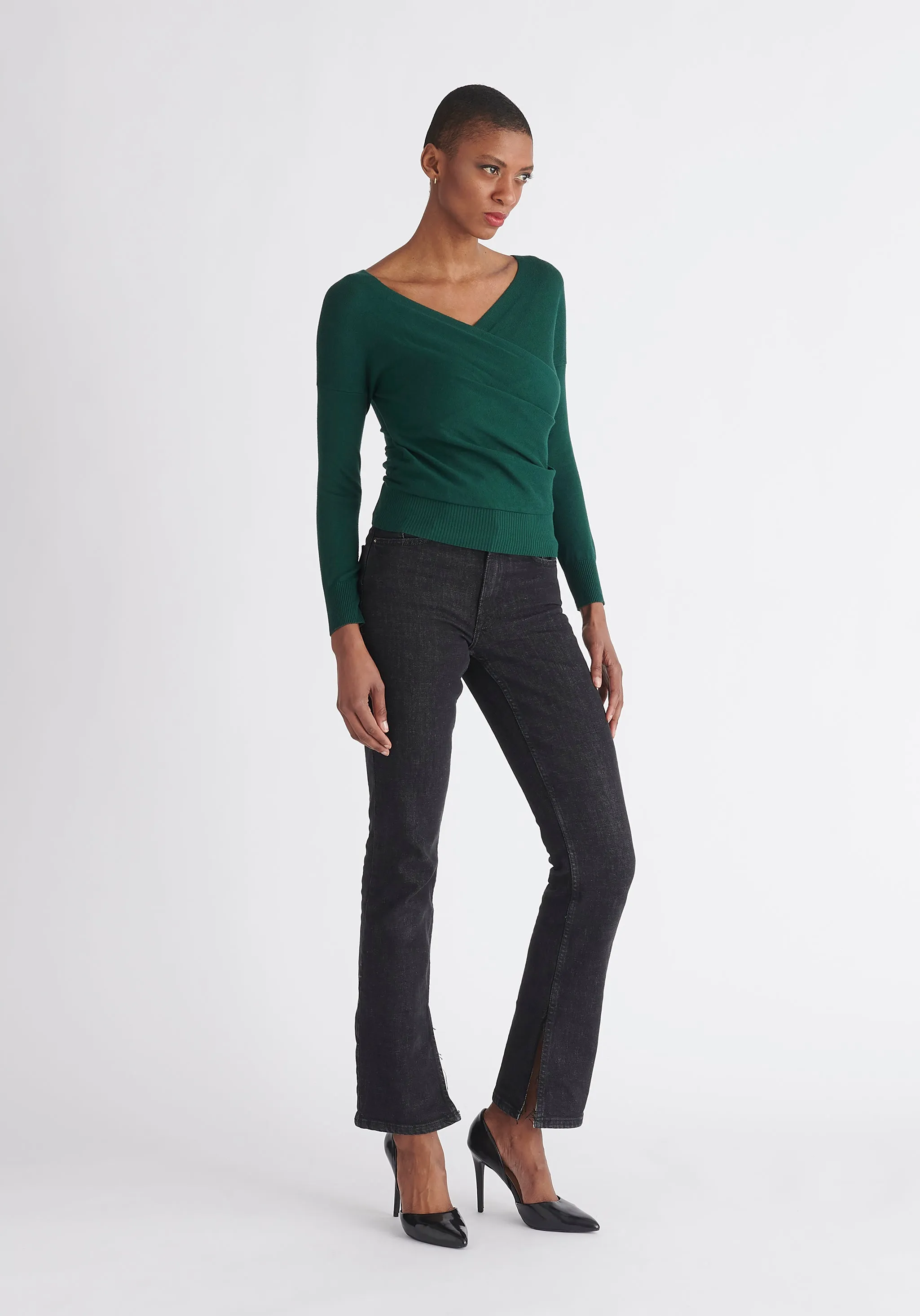 Knitted Wrap Top with Long Sleeves