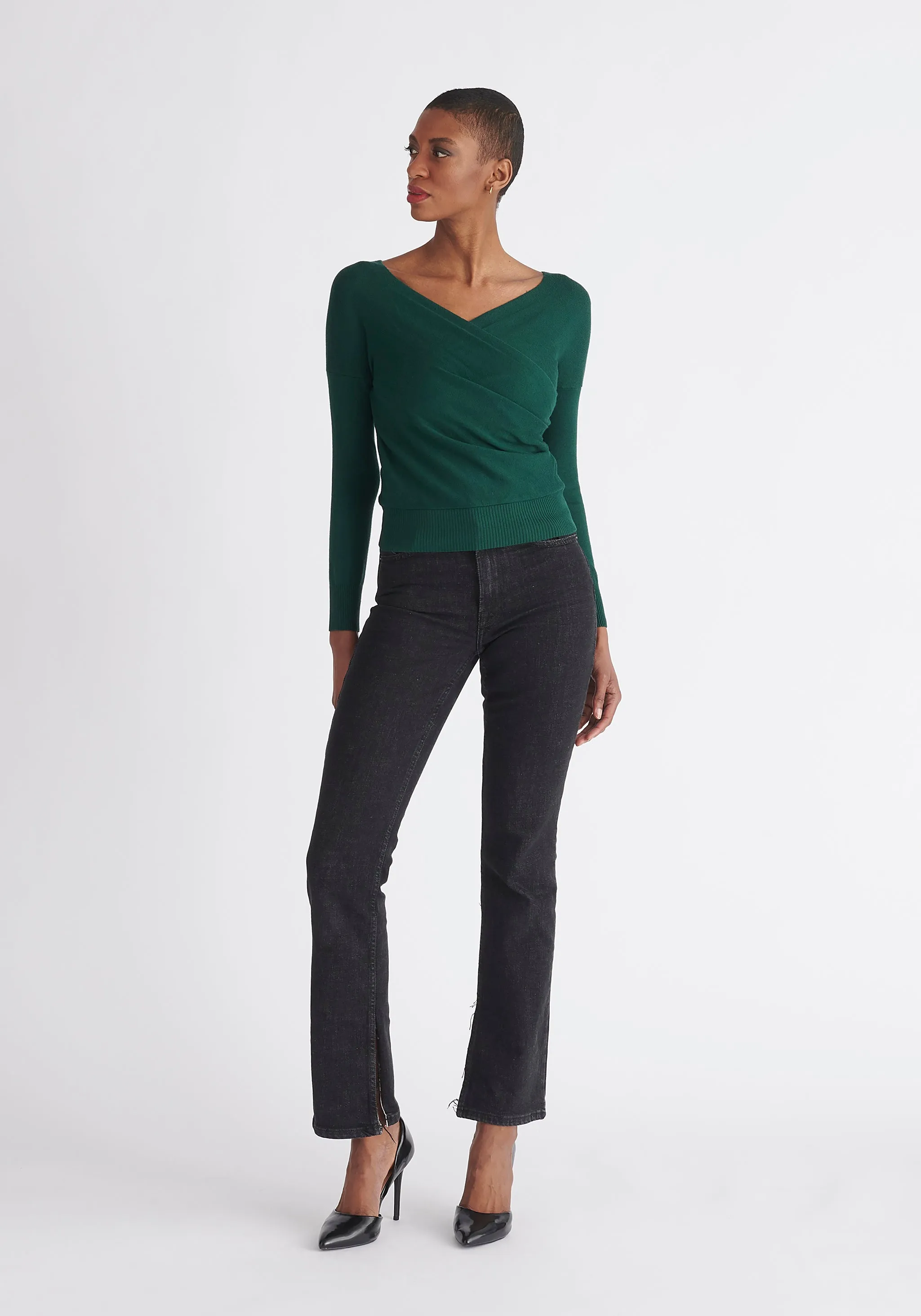 Knitted Wrap Top with Long Sleeves