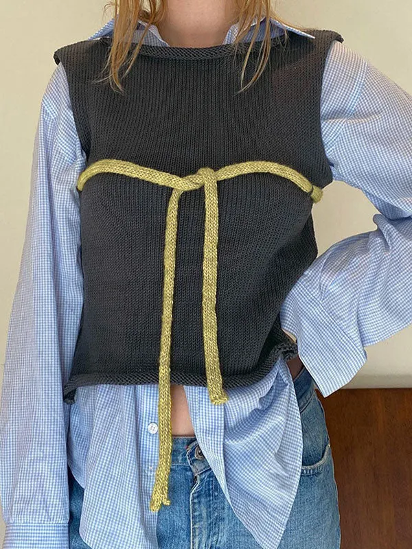 Lace Up Side Slit Knitted Vest