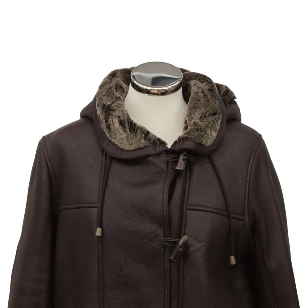 Ladies Millie Leather Sheepskin Duffle Coat - Brown Hurricane