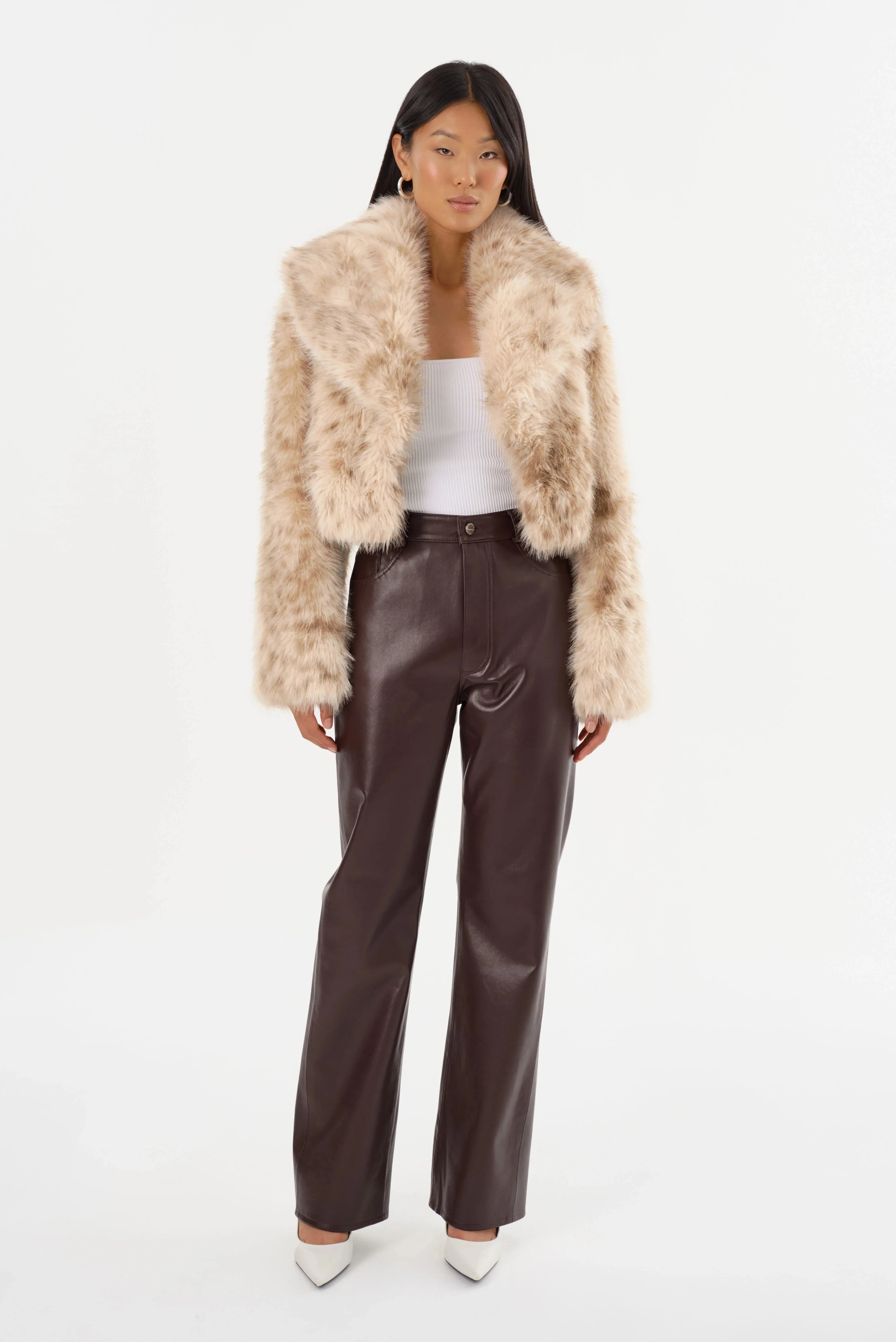 Lamarque Danika Leopard-Printed Faux Fur Cropped Coat - Beige Leopard