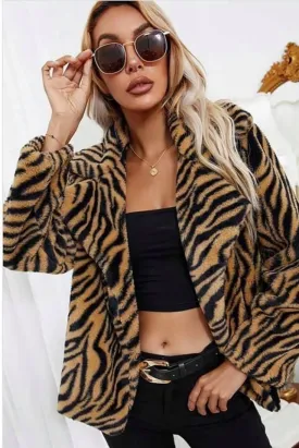 Lara Tiger Print Faux Fur Coat