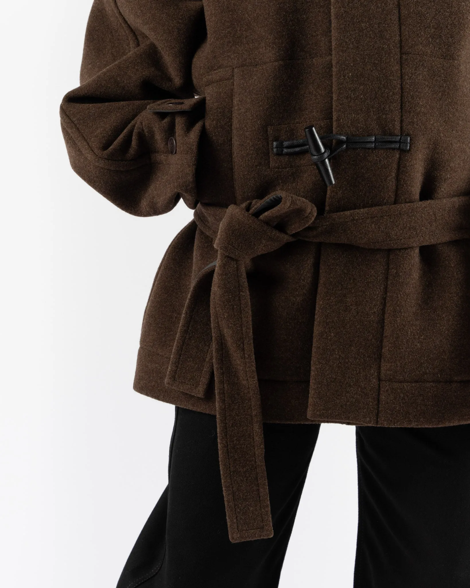 Lemaire Short Bathrobe Duffle Coat in Brown Chine