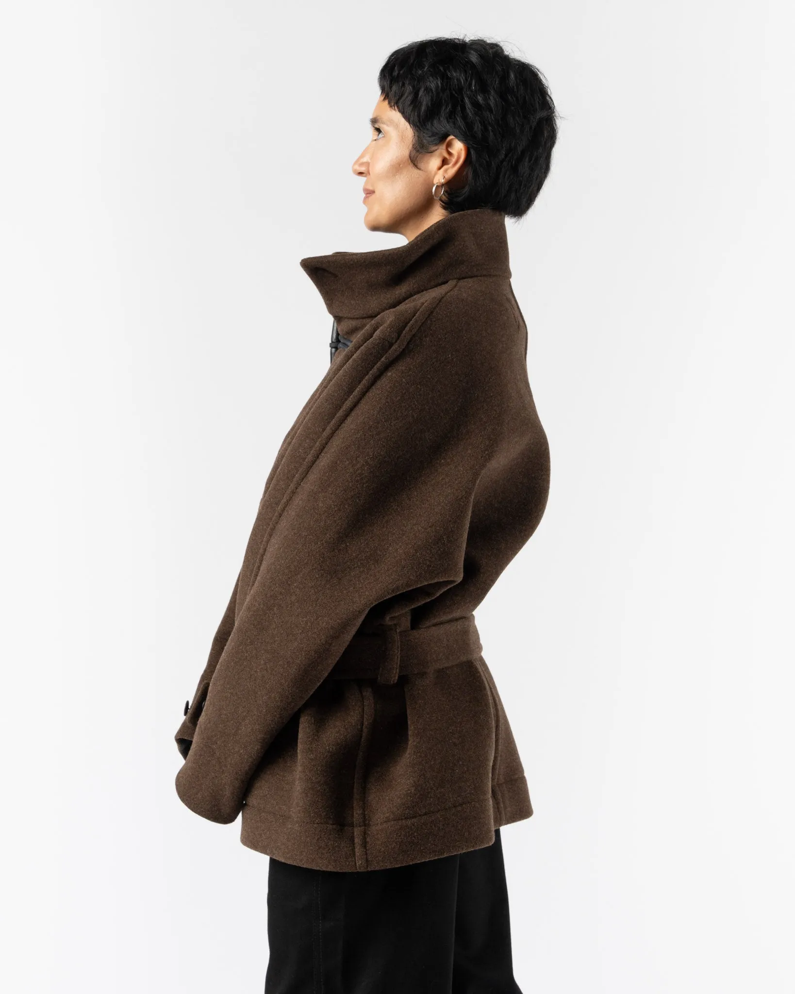 Lemaire Short Bathrobe Duffle Coat in Brown Chine