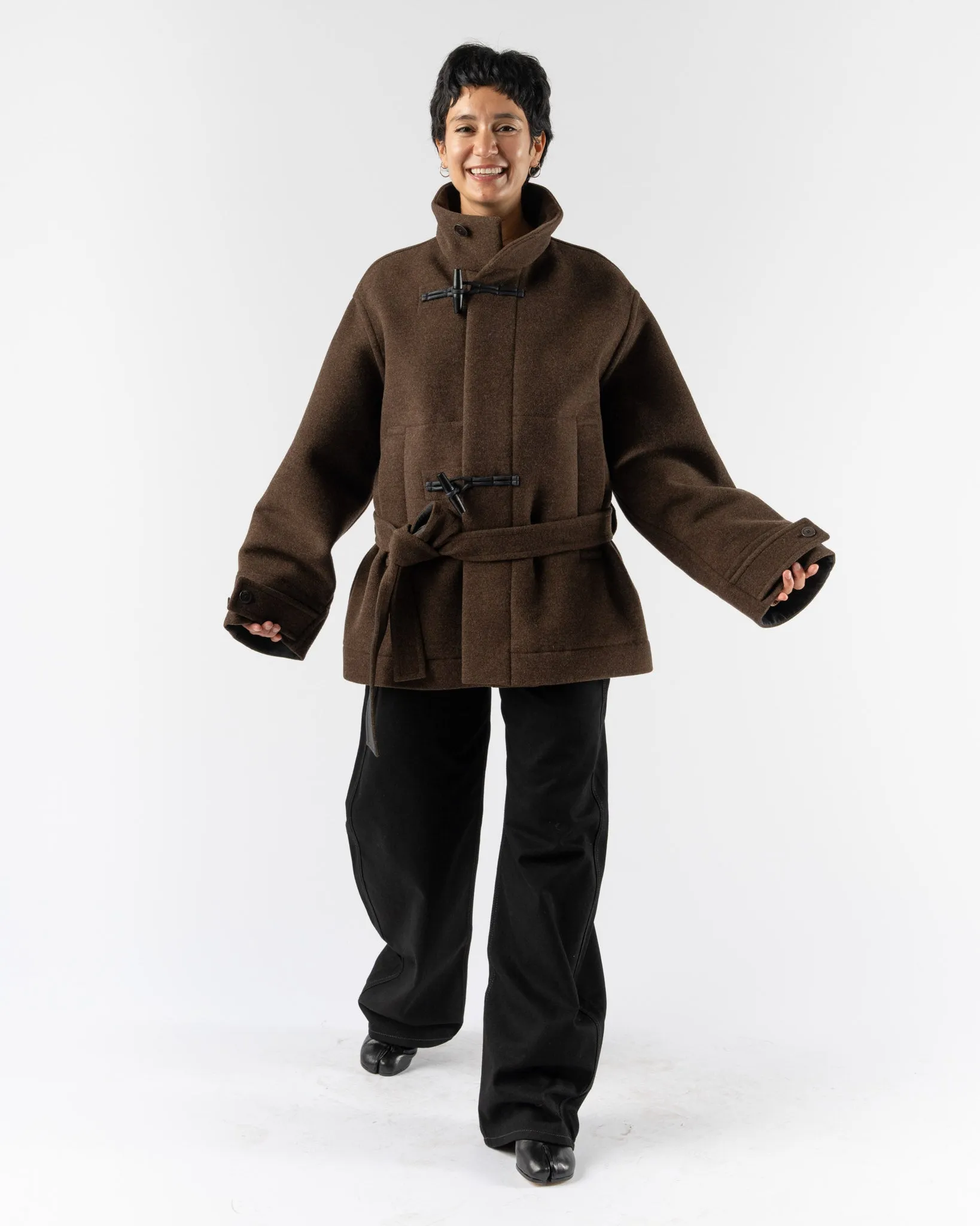 Lemaire Short Bathrobe Duffle Coat in Brown Chine