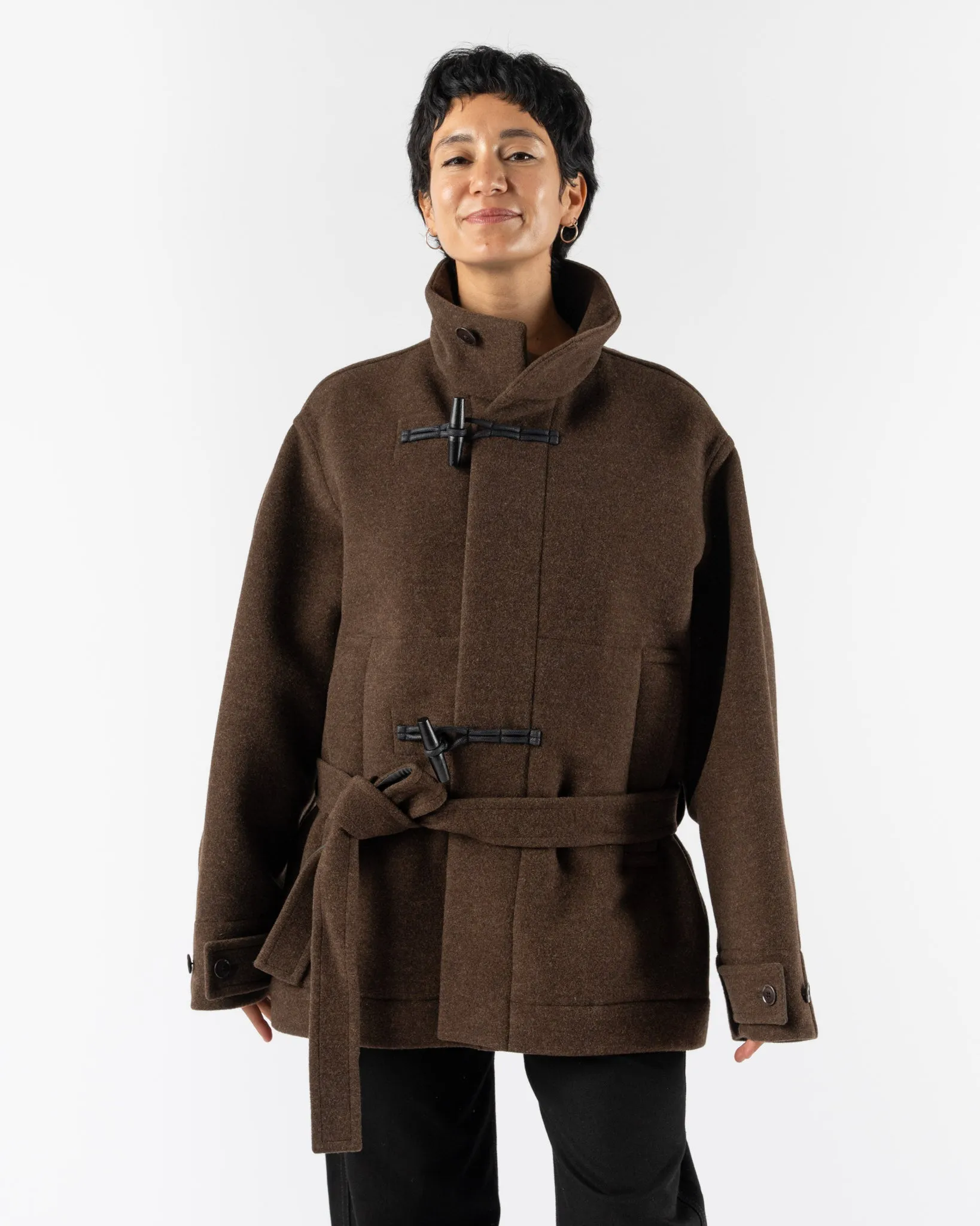 Lemaire Short Bathrobe Duffle Coat in Brown Chine