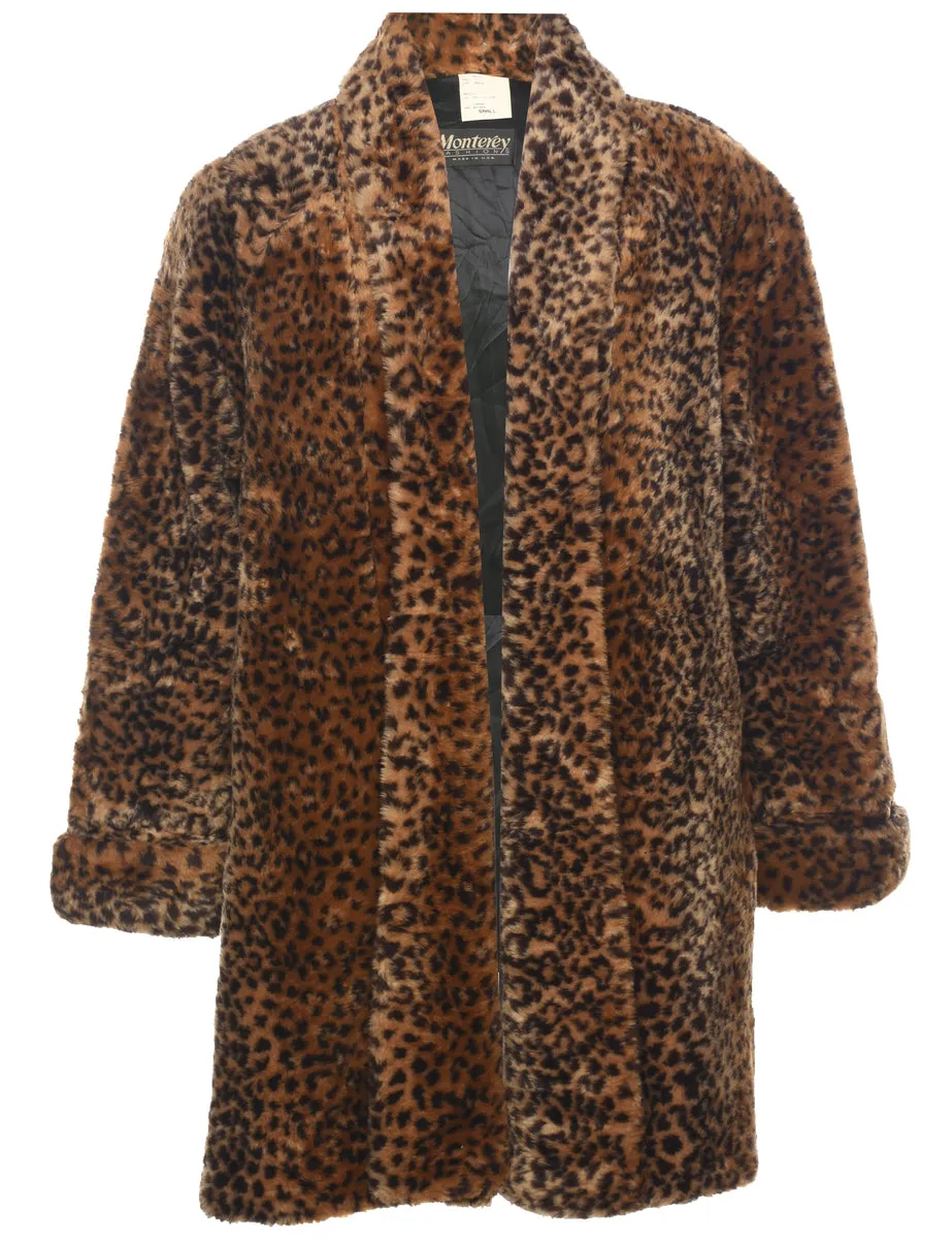 Leopard Print Faux Fur Coat - S