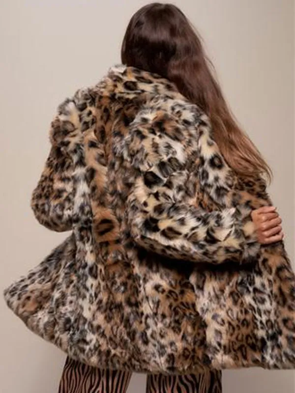 Leopard Print Faux Fur Winter Coat