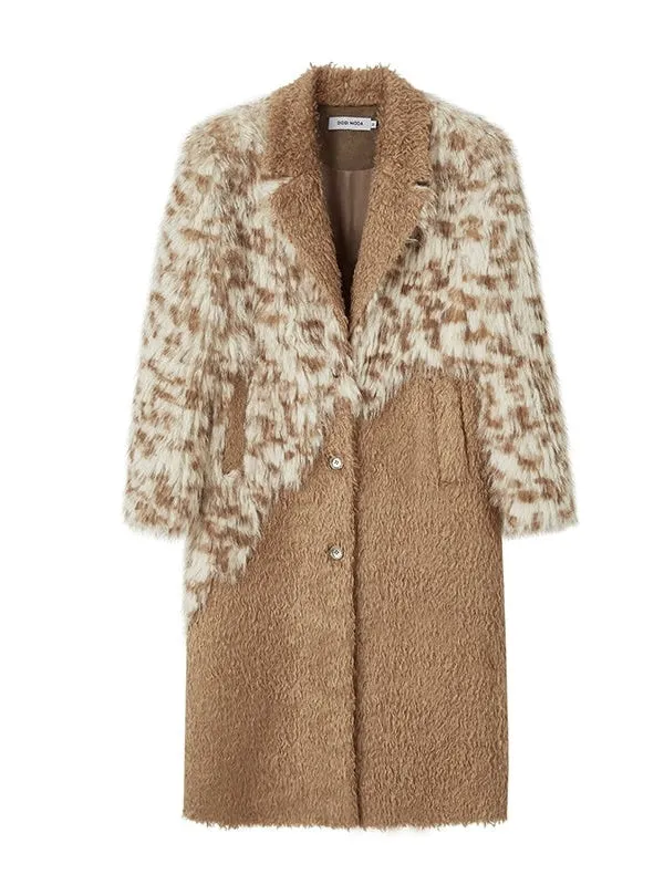 Leopard Print Switching Mid-length Fur Coat