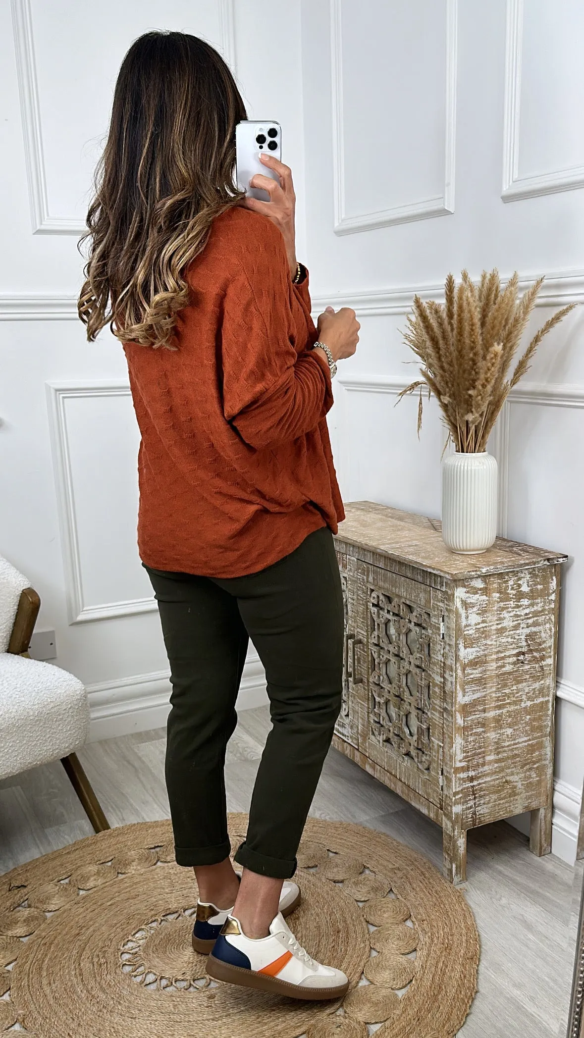 Lilia Rust Embossed Knit Jumper with Scarf