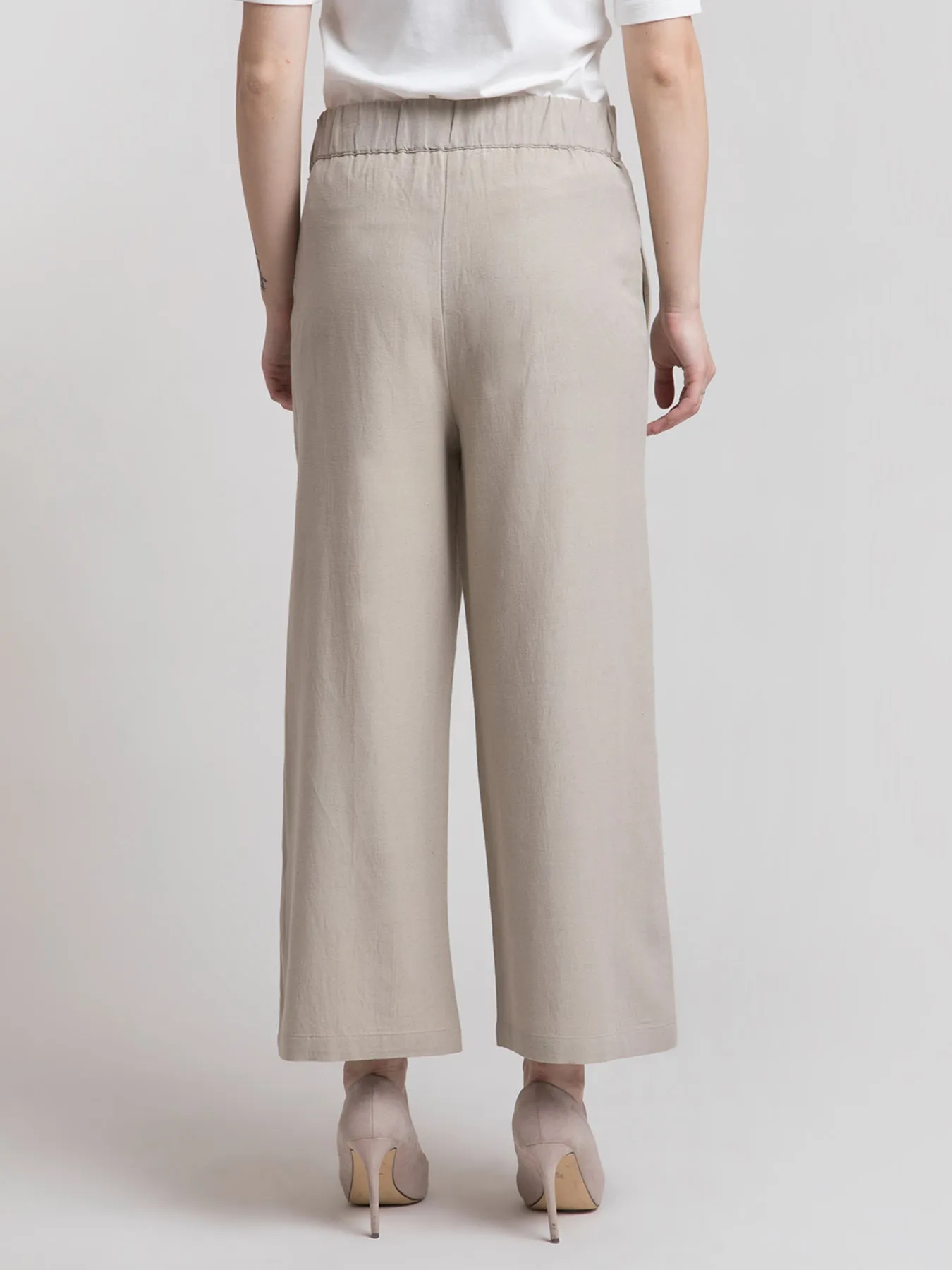 Linen Textured Culotte - Beige