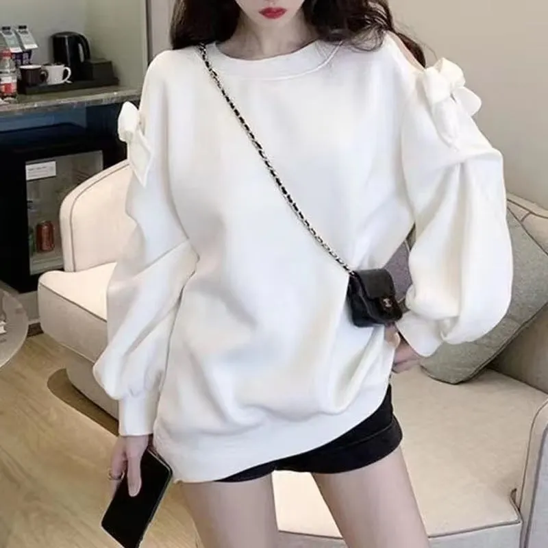 Long Sleeve Bow Sleeve Off Shoulder Sweatshirt