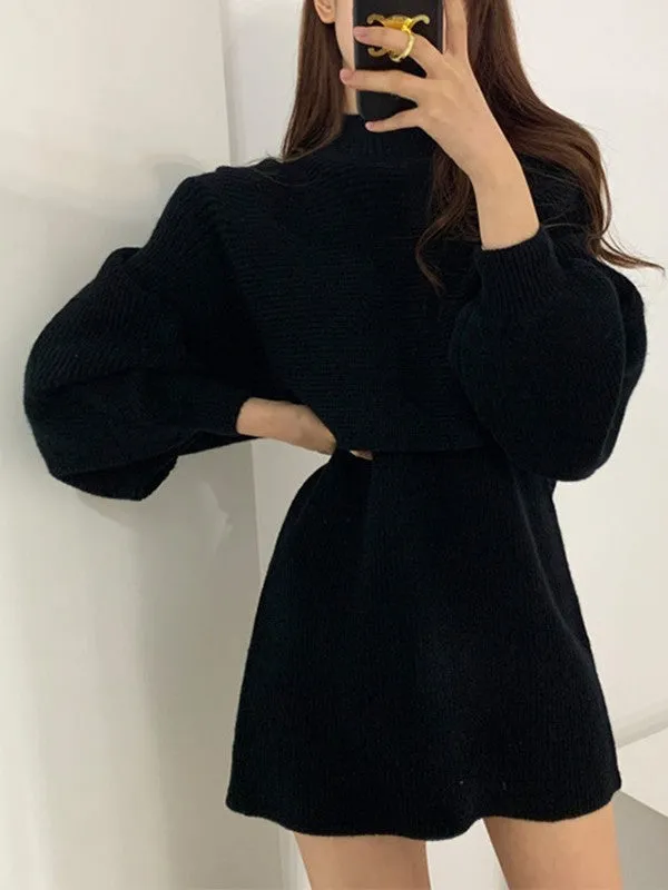 Long Sleeve Crop Top & Sweater Dress Set