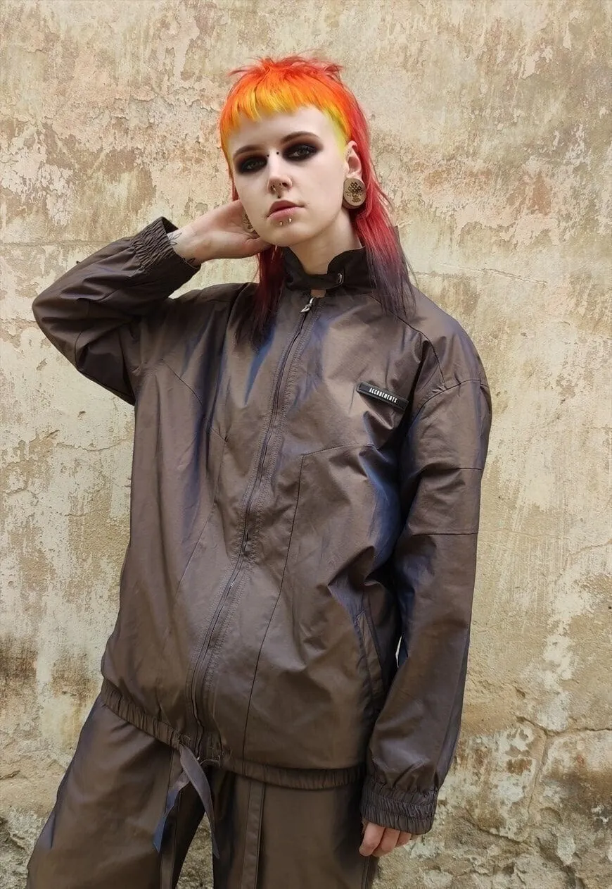 Luminous track jacket baggy y2k shiny bomber bronze brown