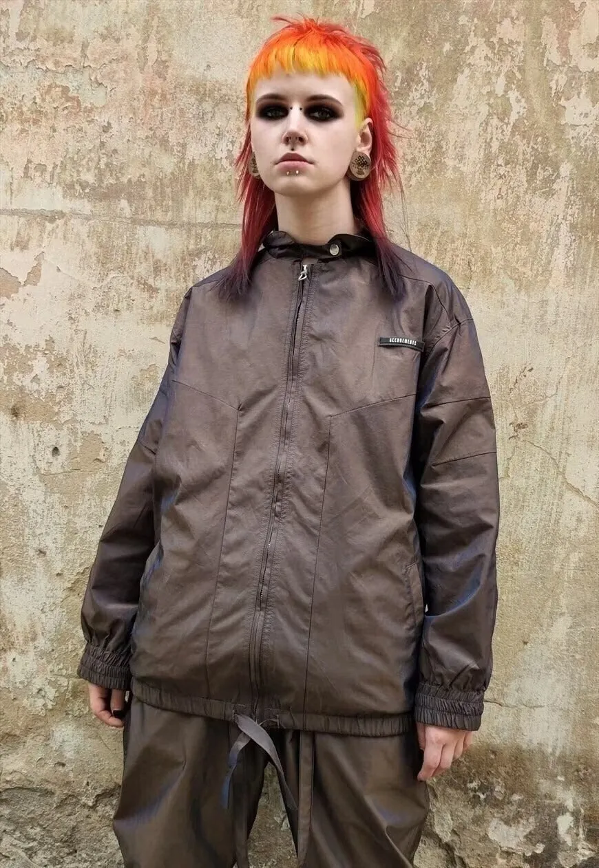 Luminous track jacket baggy y2k shiny bomber bronze brown