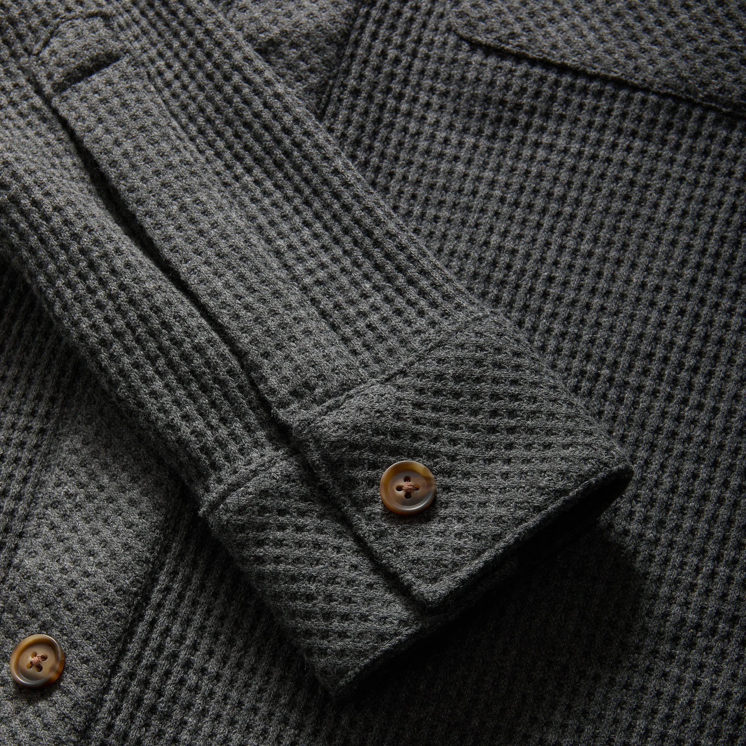 Magnetic Front WaffleWeave Casual Shirt with Dual Oversized Pockets in Charcoal