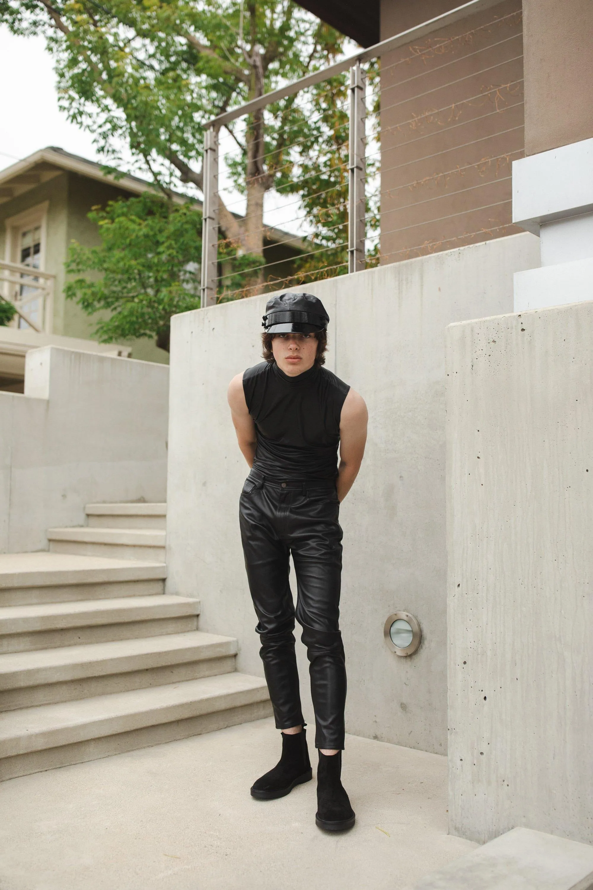 Matte Black Vegan Leather Mockneck Tank