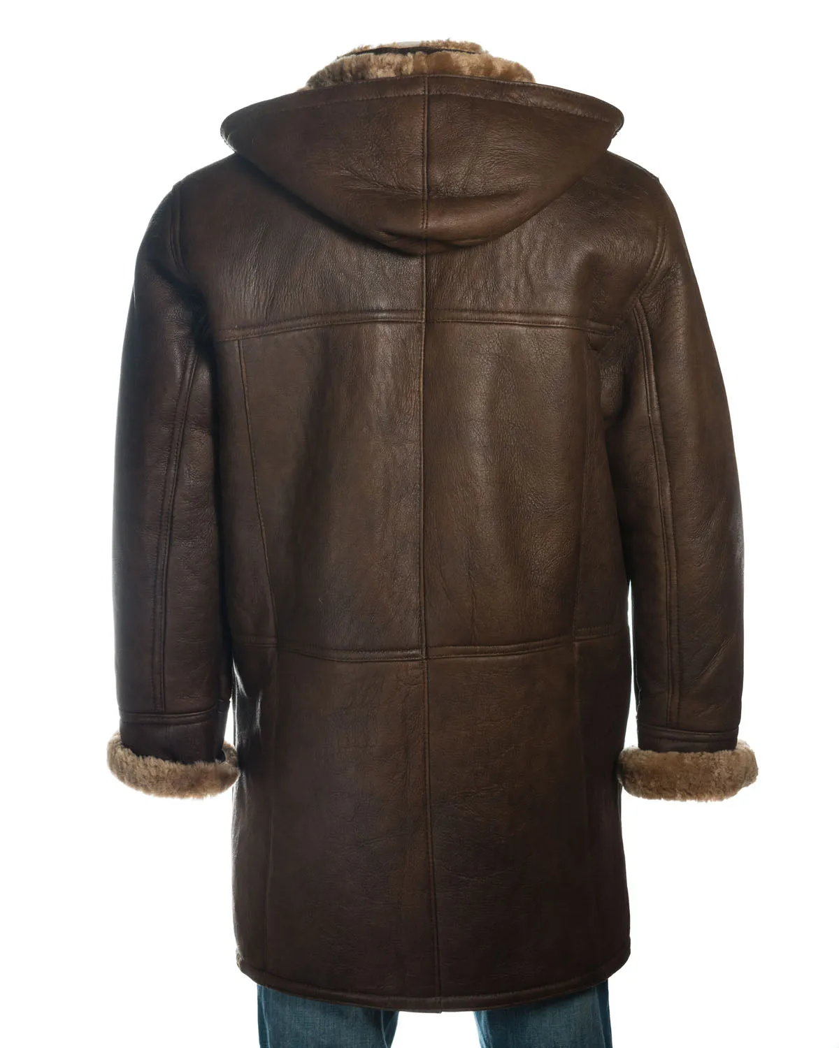 Men's Brown Duffle Style Shearling Sheepskin Coat: Felipe