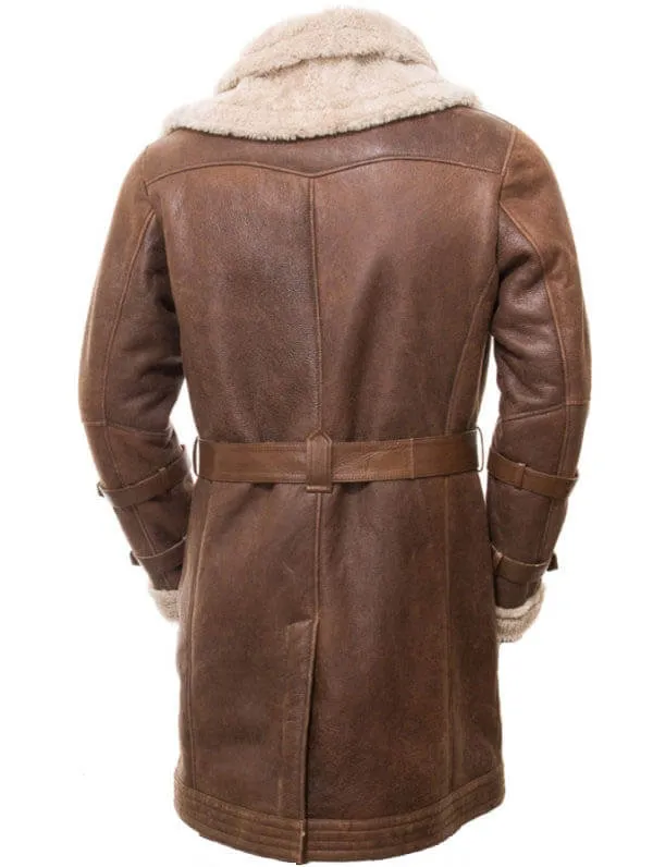 Mens Brown Duffle Trench Coat Fur Shearling Winter Jacket