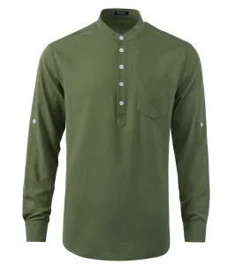 Men‘s Henley Shirt Linen with Pocket - GREEN