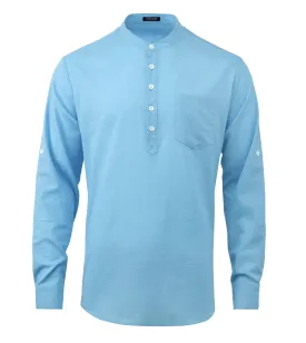 Men‘s Henley Shirt Linen with Pocket - SKY BLUE