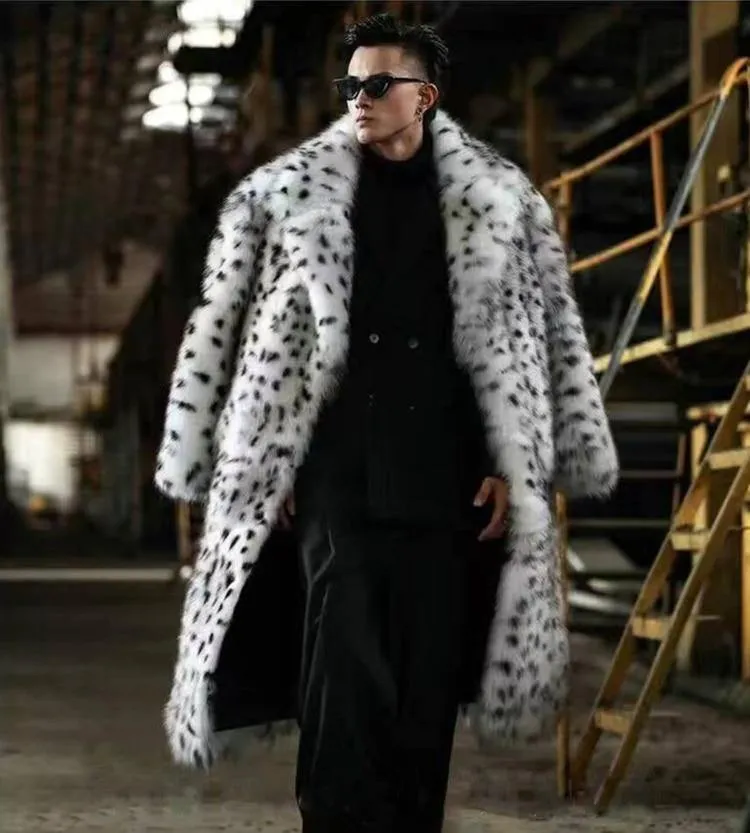 Men's Leopard Print Faux Fur Winter Coat