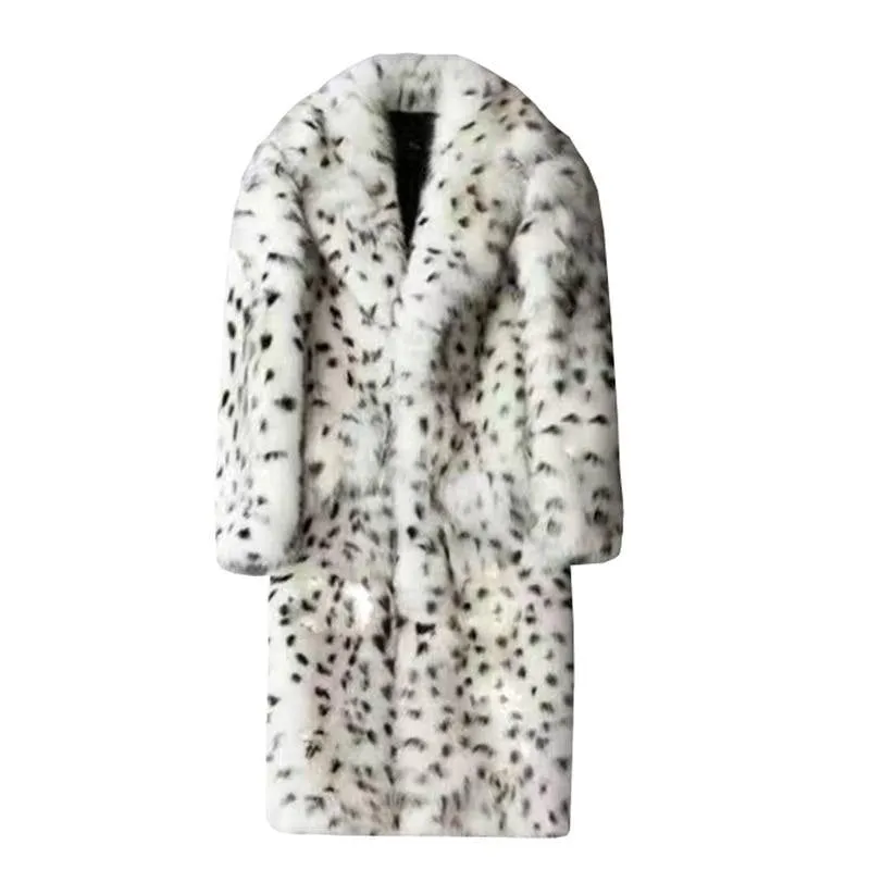 Men's Leopard Print Faux Fur Winter Coat