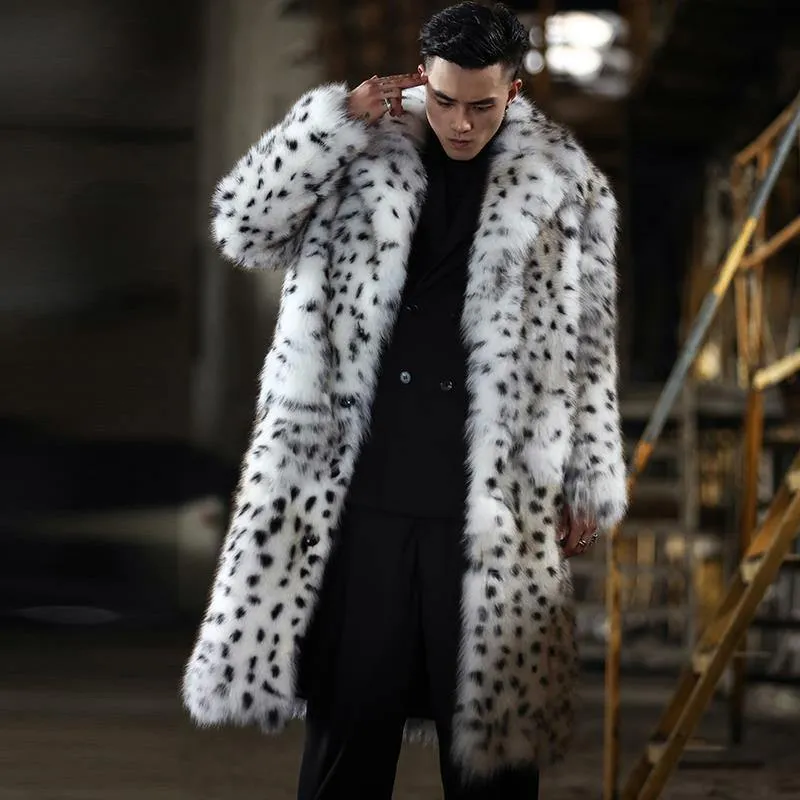 Men's Leopard Print Faux Fur Winter Coat