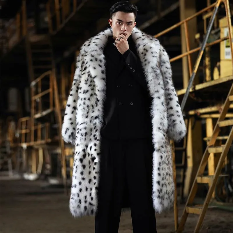 Men's Leopard Print Faux Fur Winter Coat