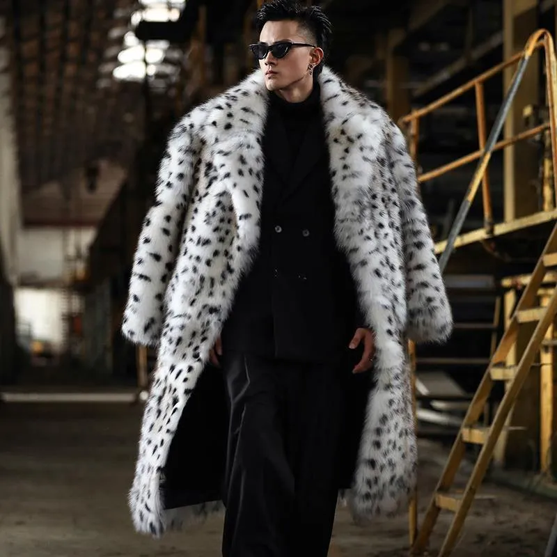 Men's Leopard Print Faux Fur Winter Coat