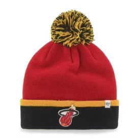 Miami Heat 47 Brand Red Black Baraka Retro 1988 Cuffed Poofball Beanie Hat Cap