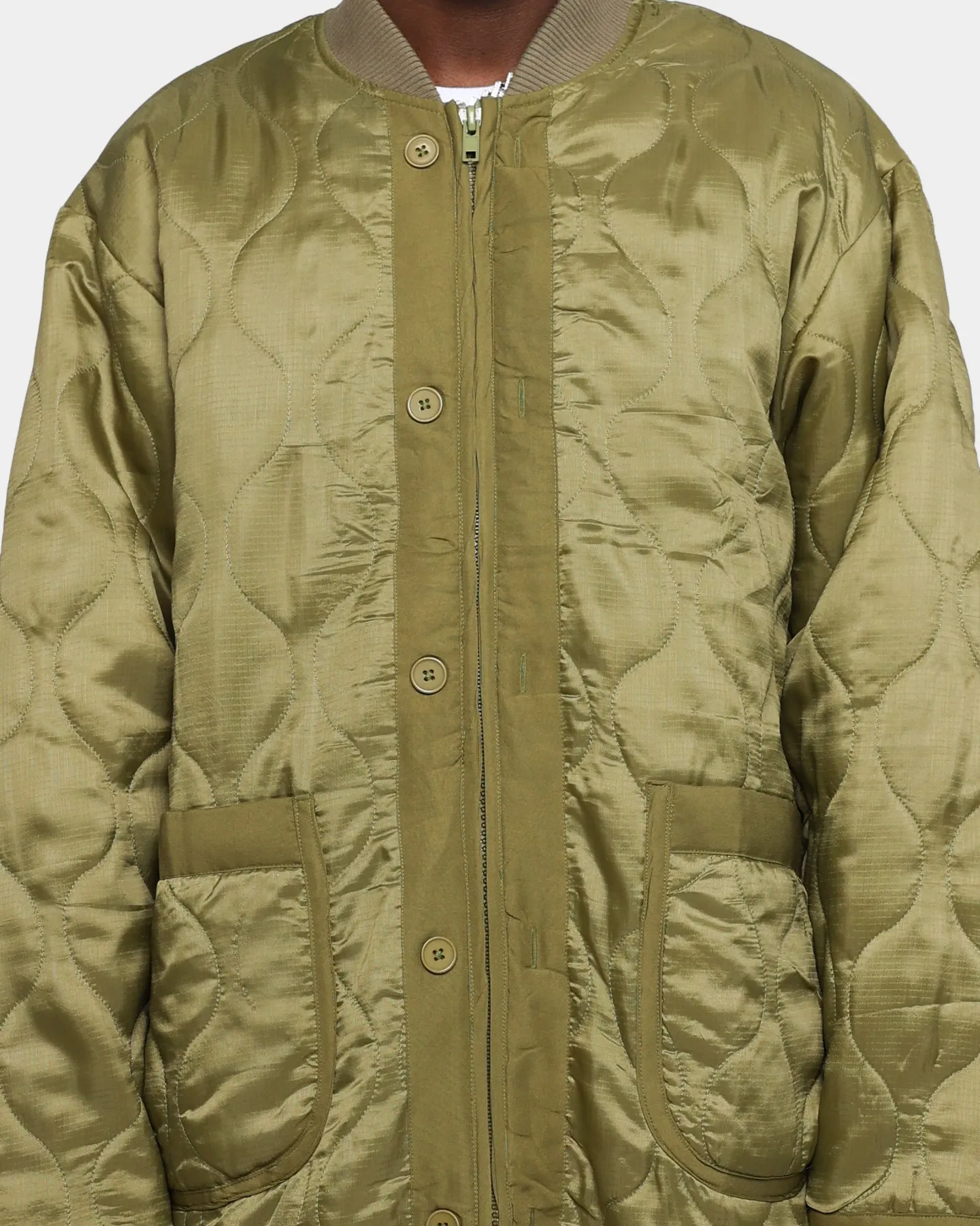 MNML Zip Up Bomber Trench Jacket Olive