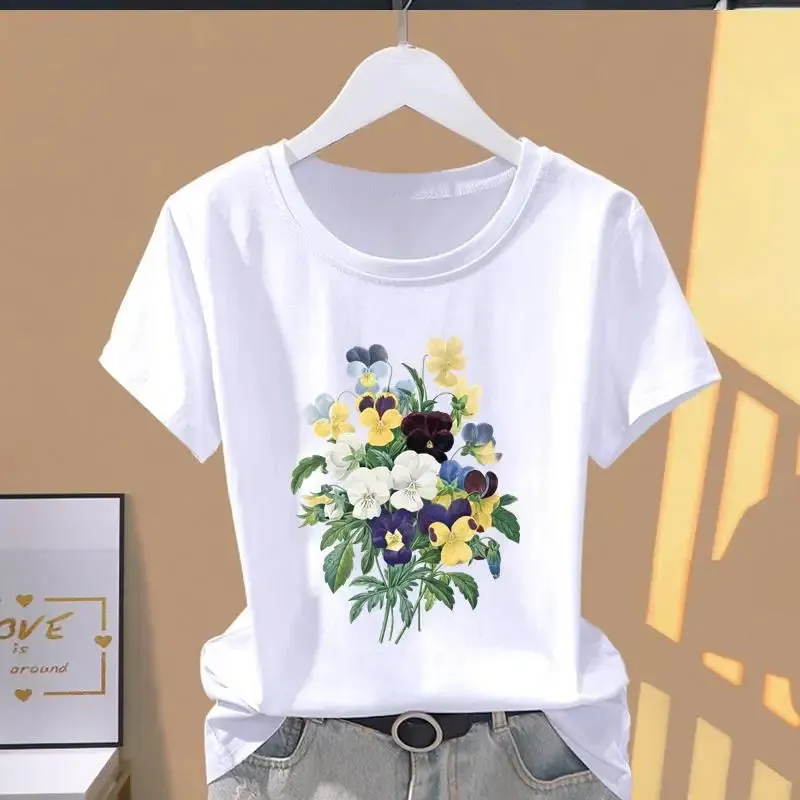 Modal Women Print Floral Sports Fashion Casual Explosive Short Sleeve T-shirt Graphic Tshirts Women Clothes Oversized T Shirt