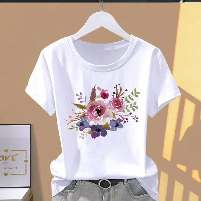 Modal Women Print Floral Sports Fashion Casual Explosive Short Sleeve T-shirt Graphic Tshirts Women Clothes Oversized T Shirt