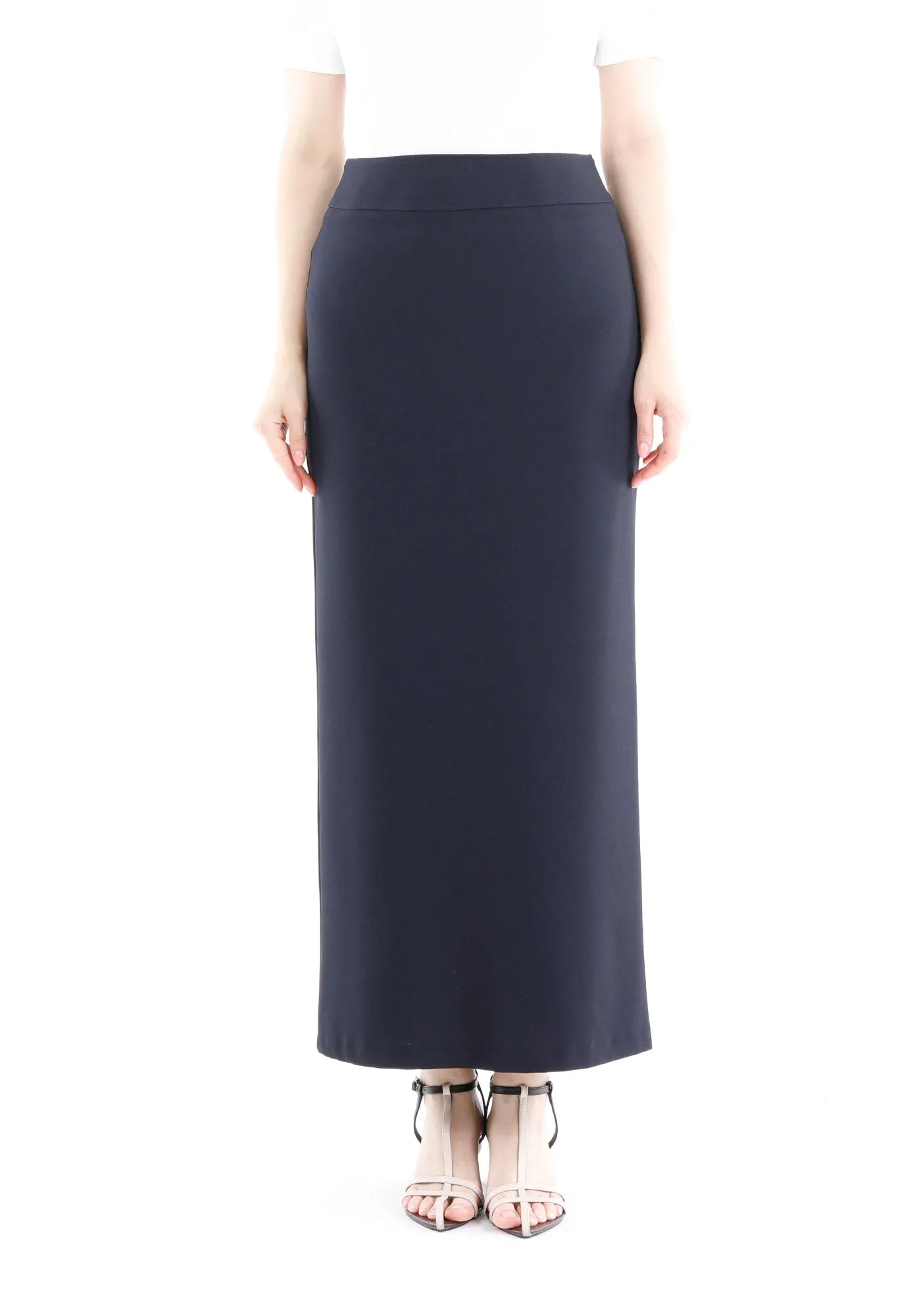 Navy Blue Maxi Pencil Skirt with Back Slit