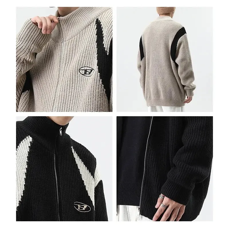 Noir Contrast Zip-up Sweater Jacket