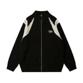 Noir Contrast Zip-up Sweater Jacket