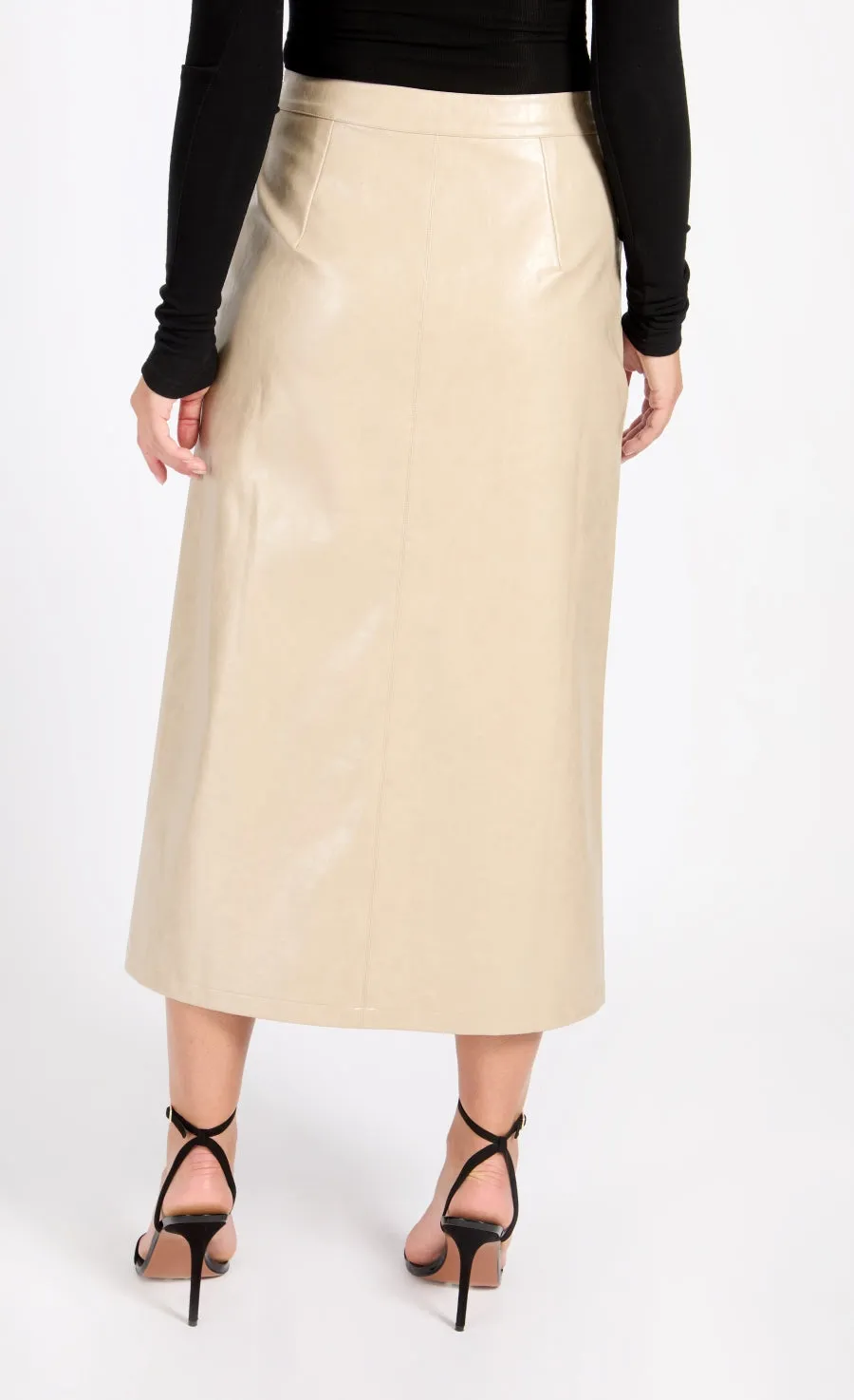 Oatmeal Cracked PU Midaxi Skirt by Vogue Williams