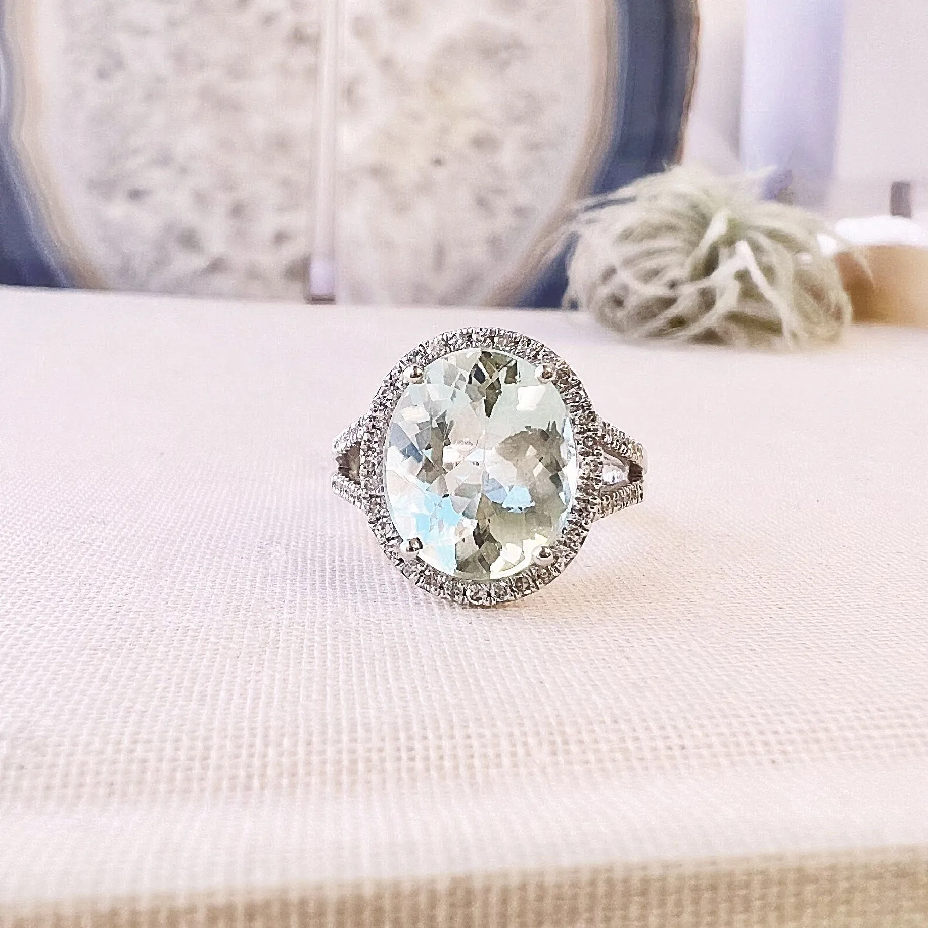 One of a Kind Amblygonite Ring in White Gold