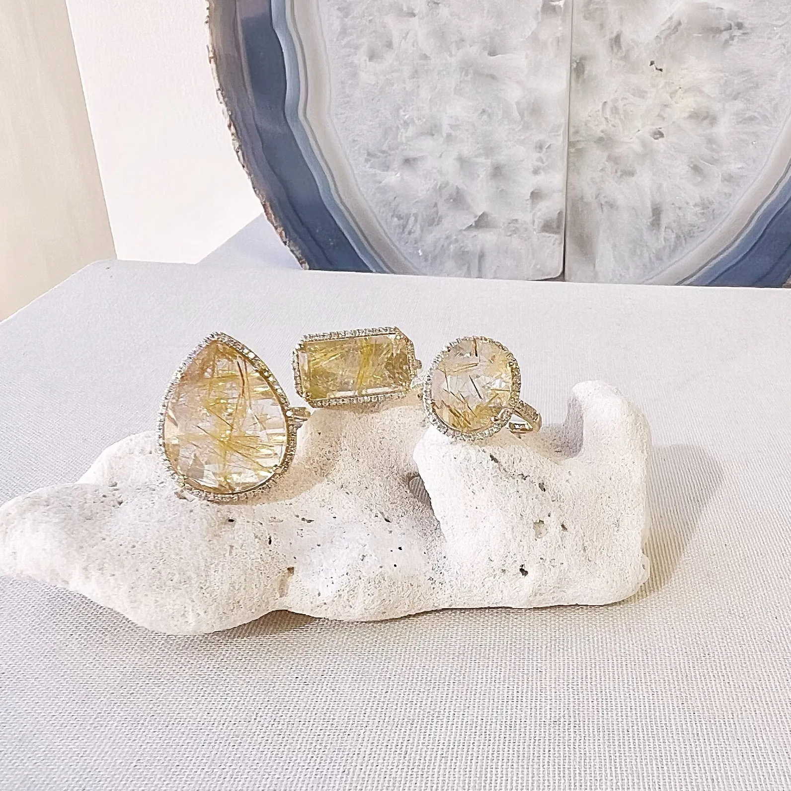 One of a Kind Emerald Cut Golden Rutilated Quartz Ring in Yellow Gold