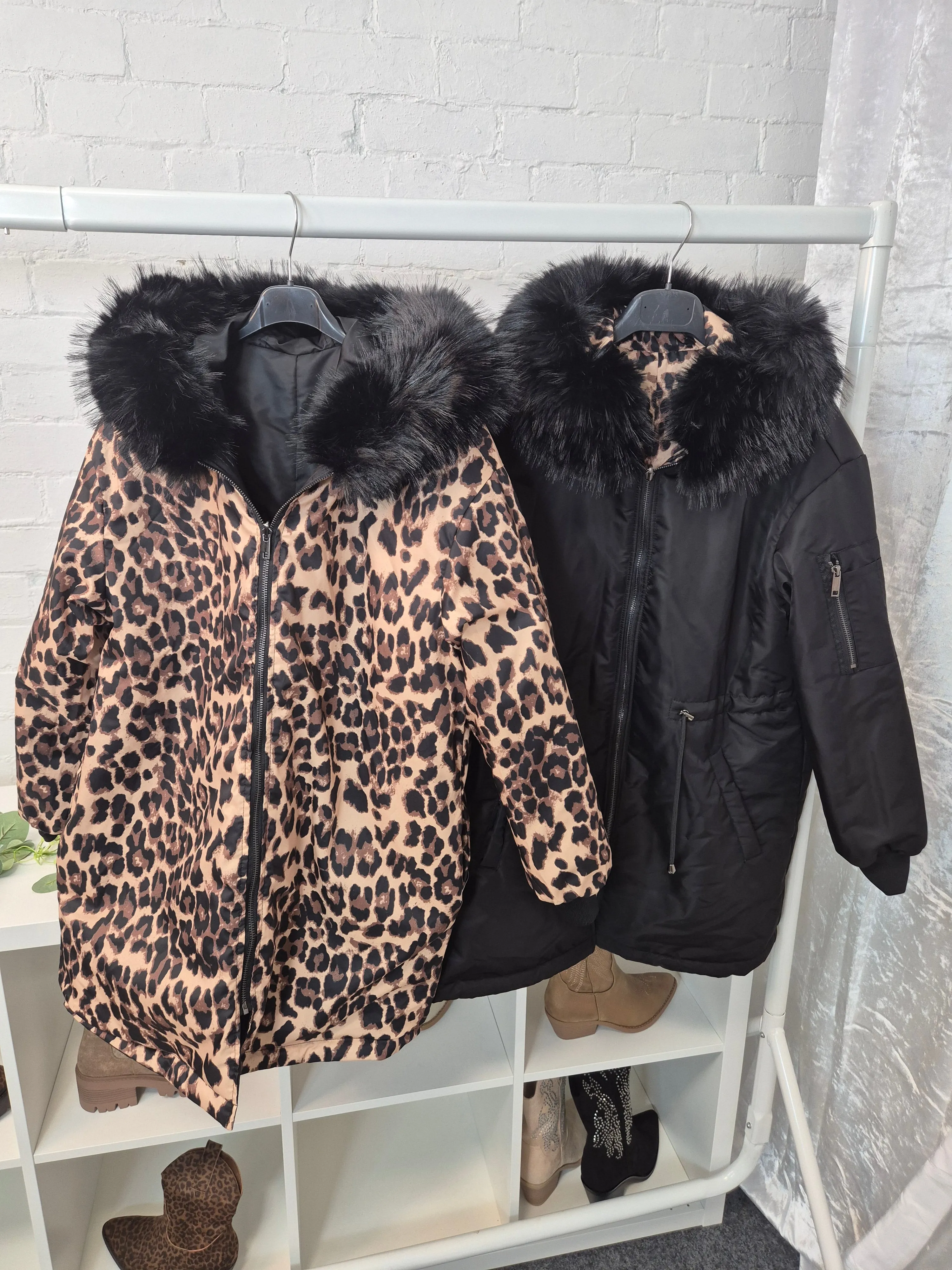 Oslo Kia Leopard Reversible Coat - Black (choose your Size)