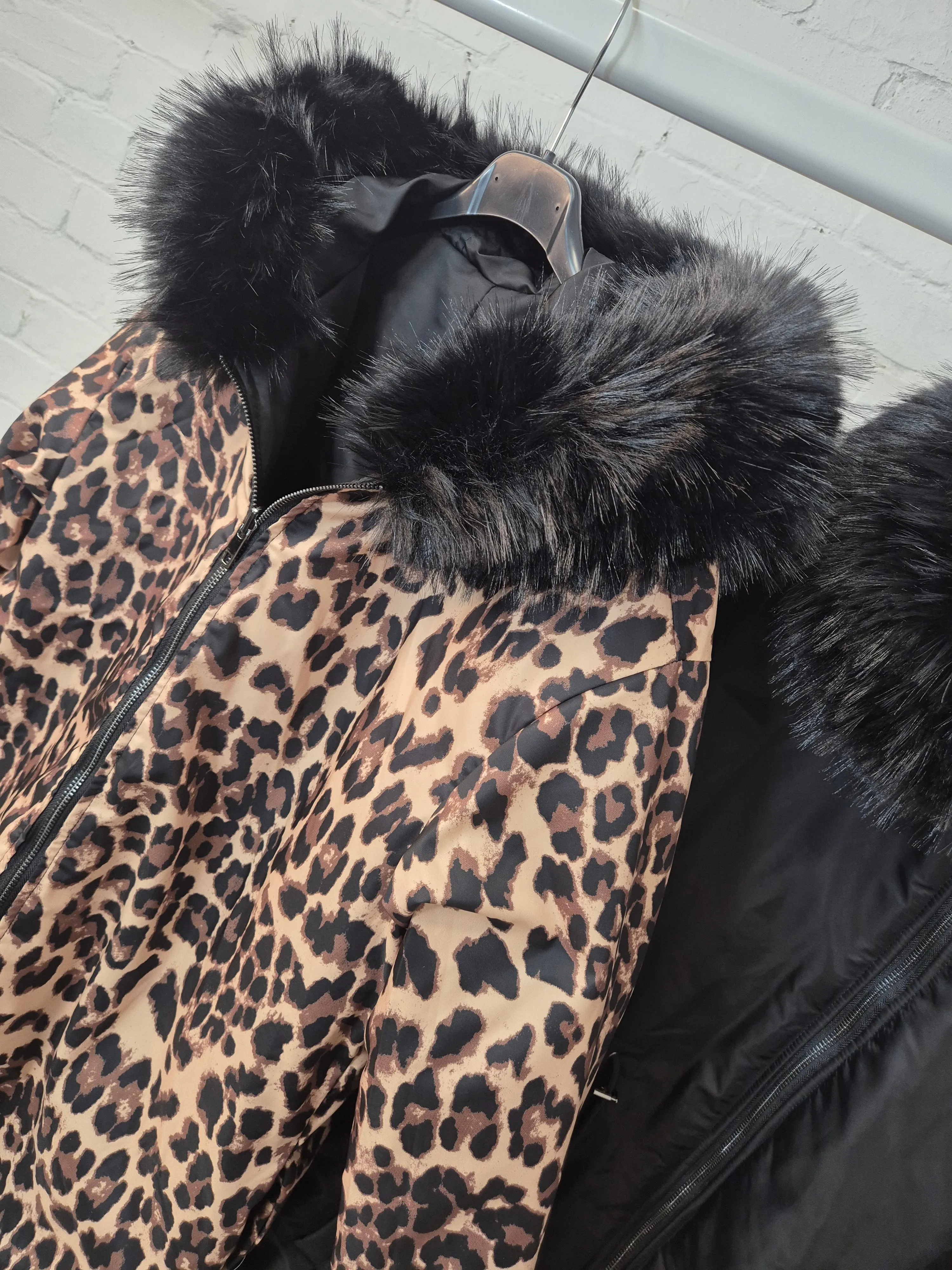 Oslo Kia Leopard Reversible Coat - Black (choose your Size)