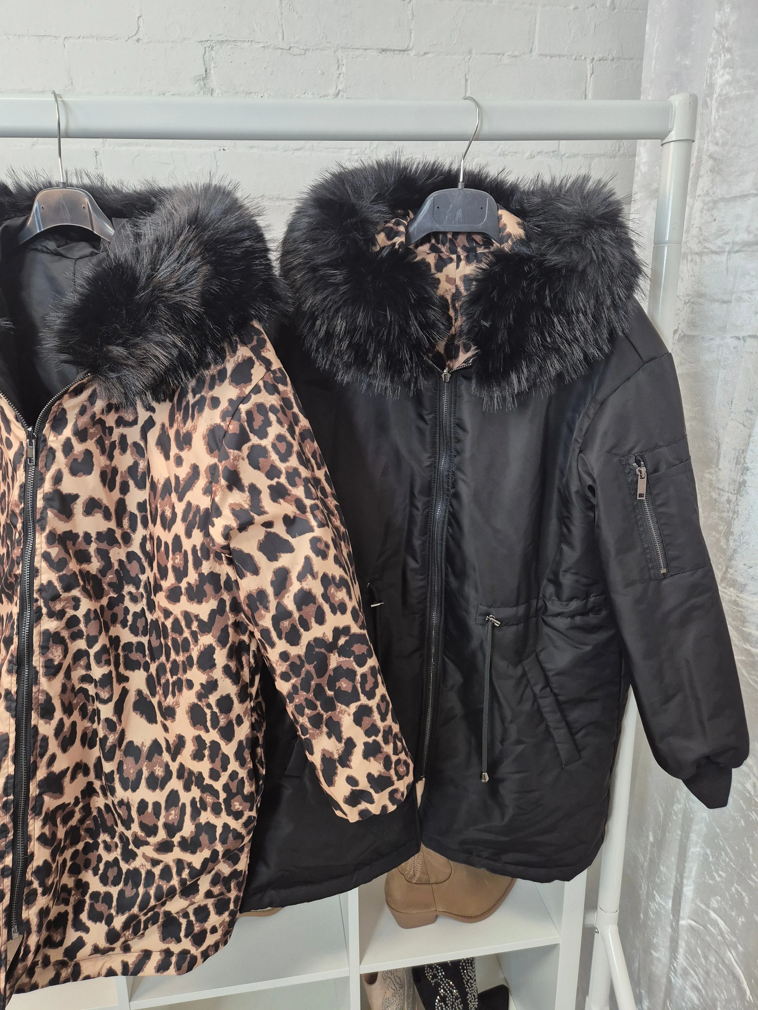 Oslo Kia Leopard Reversible Coat - Black (choose your Size)